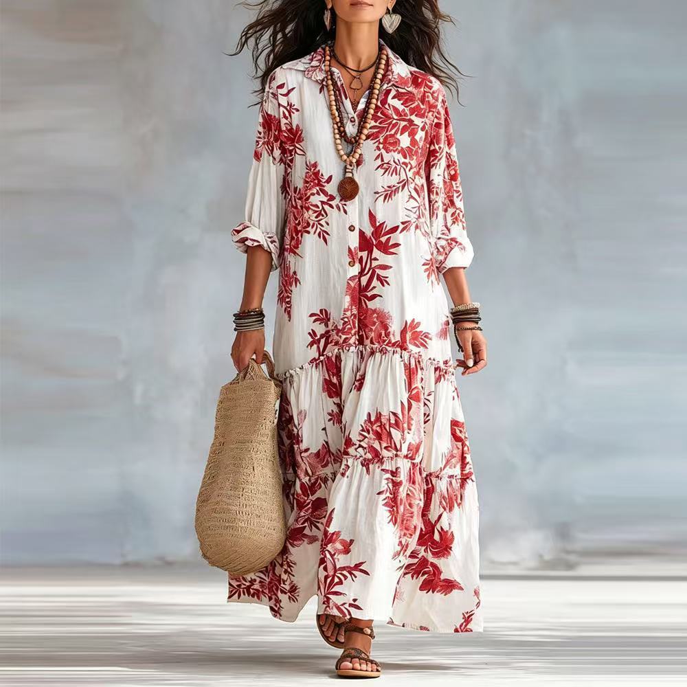 Dahlia™ | Bohemian Blue Floral Button-Down Tiered Maxi Dress