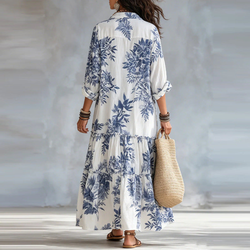 Dahlia™ | Bohemian Blue Floral Button-Down Tiered Maxi Dress