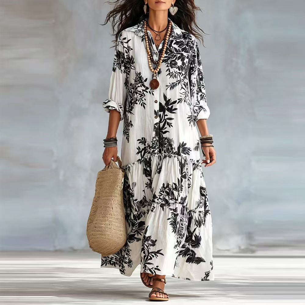 Dahlia™ | Bohemian Blue Floral Button-Down Tiered Maxi Dress