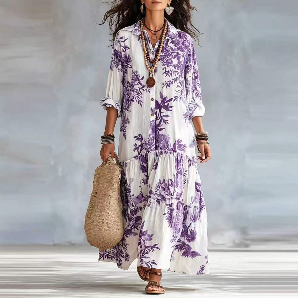 Dahlia™ | Bohemian Blue Floral Button-Down Tiered Maxi Dress